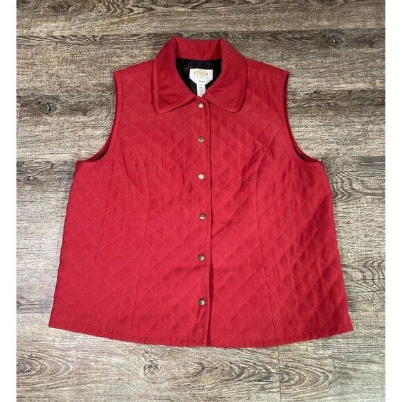 Talbots Womens Quilted Collared Vest Red Snap Front Stretch Petites M - Picture 1 of 7